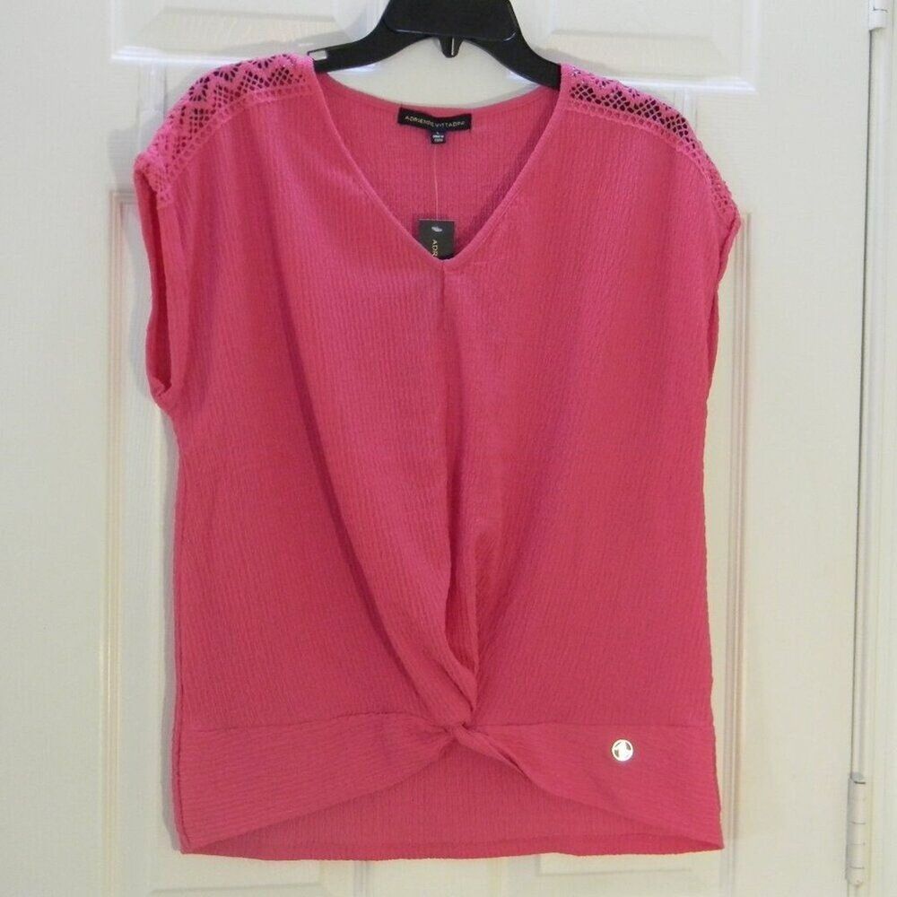 Adrienne Vittadini Hot Pink Top Crochet Shoulders Cap Sleeve Sz Small NWT